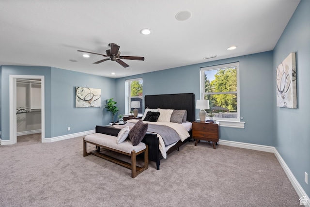 6273 S Oakcrest Cir, Holladay, UT 84121 - bedroom featuring carpet, recessed lighting, a ceiling fan, and a spacious closet