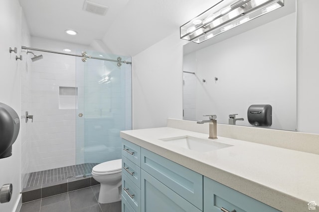 6273 S Oakcrest Cir, Holladay, UT 84121 - bathroom with vanity, a stall shower, tile patterned floors, and recessed lighting