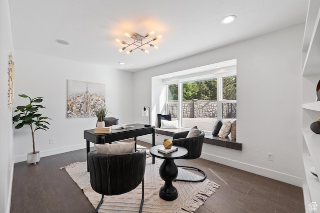 6273 S Oakcrest Cir, Holladay, UT 84121 - office space with a chandelier, wood finished floors, and recessed lighting