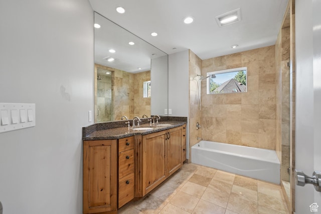 6273 S Oakcrest Cir, Holladay, UT 84121 - full bathroom with vanity, tub / shower combination, recessed lighting, and tile patterned floors