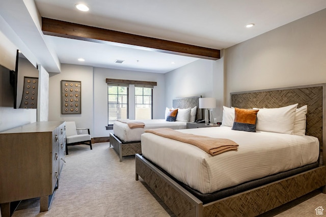 7815 Royal St Unit C259, Park City, UT 84060 - bedroom featuring beamed ceiling, light colored carpet, and recessed lighting