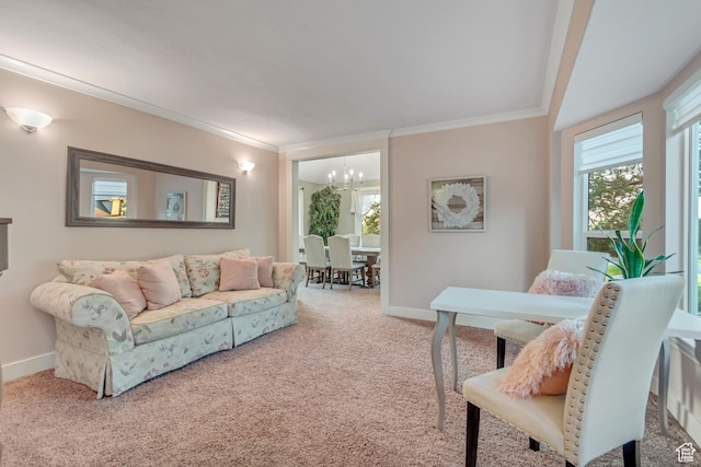 14012 S Osborne Ln E, Draper, UT 84020 - carpeted living area with a chandelier, crown molding, and plenty of natural light