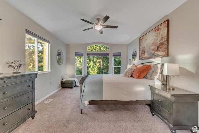 14012 S Osborne Ln E, Draper, UT 84020 - bedroom featuring light carpet, vaulted ceiling, and ceiling fan