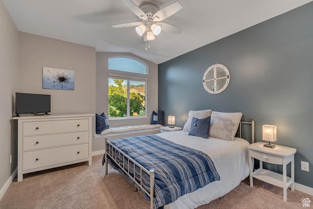 14012 S Osborne Ln E, Draper, UT 84020 - bedroom with vaulted ceiling, light colored carpet, and a ceiling fan