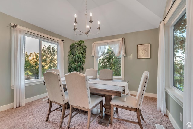 14012 S Osborne Ln E, Draper, UT 84020 - dining space with lofted ceiling, a chandelier, healthy amount of natural light, and light colored carpet