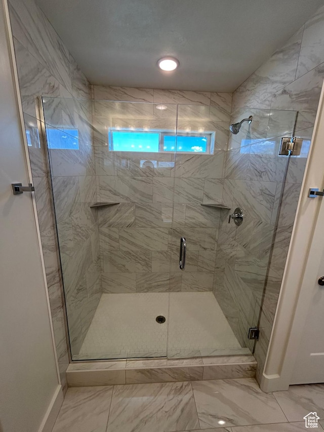 564 N 800 W, Smithfield, UT 84335 - full bathroom featuring a stall shower and marble finish flooring