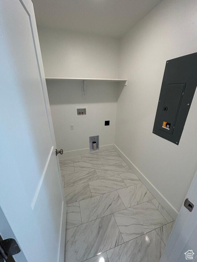 564 N 800 W, Smithfield, UT 84335 - laundry room with electric panel, light marble finish flooring, and hookup for a washing machine