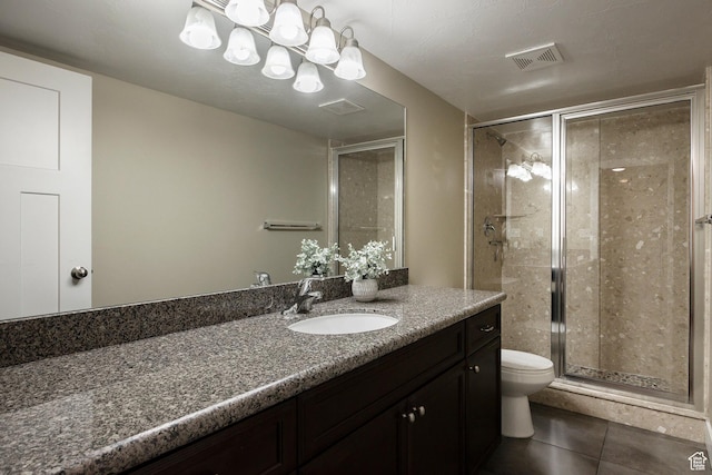 7902 S Farm House Ln E, Midvale, UT 84047 - bathroom featuring vanity, tile patterned floors, a stall shower, and a chandelier