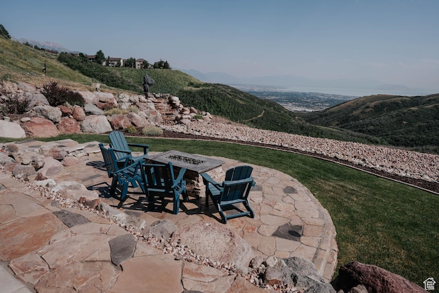 1628 E Lone Oak Dr, Draper, UT 84020 - view of patio / terrace with a fire pit and a mountain view