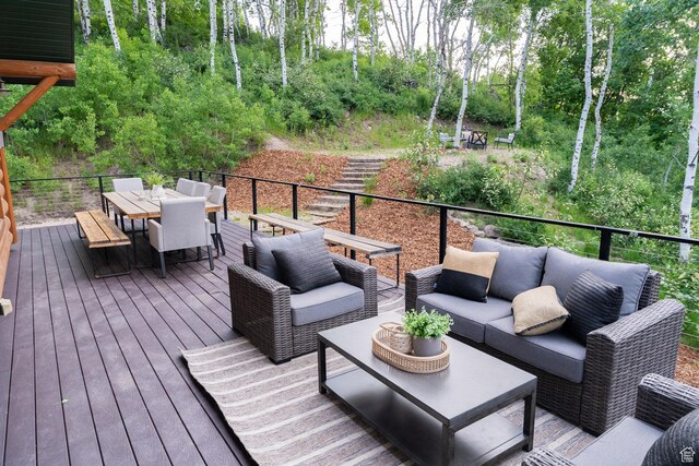 2143 S Aspen Cir, Wanship, UT 84017 - wooden terrace featuring outdoor dining space and an outdoor hangout area