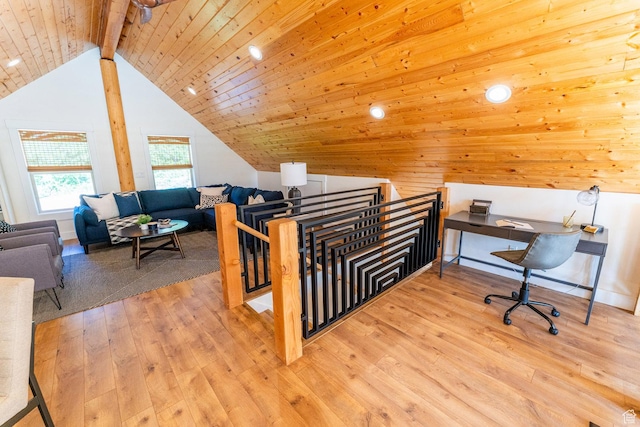 2143 S Aspen Cir, Wanship, UT 84017 - home office featuring wood-type flooring, wood ceiling, and recessed lighting