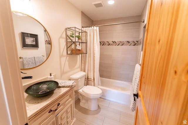 2143 S Aspen Cir, Wanship, UT 84017 - bathroom with vanity, shower / bath combination with curtain, and tile patterned floors