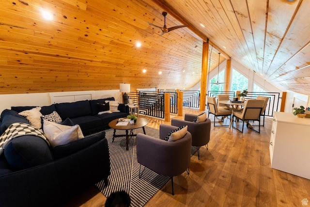 2143 S Aspen Cir, Wanship, UT 84017 - living area featuring wooden ceiling, vaulted ceiling, and hardwood / wood-style flooring
