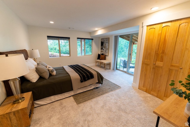 2143 S Aspen Cir, Wanship, UT 84017 - bedroom featuring access to exterior, carpet, and recessed lighting