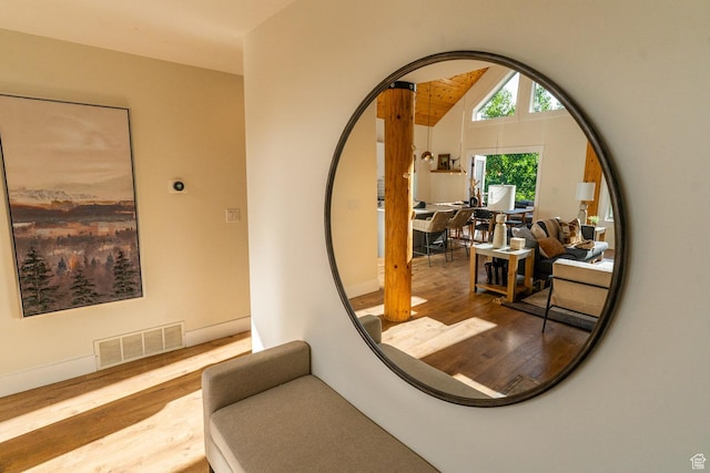 2143 S Aspen Cir, Wanship, UT 84017 - hall with wood finished floors and vaulted ceiling