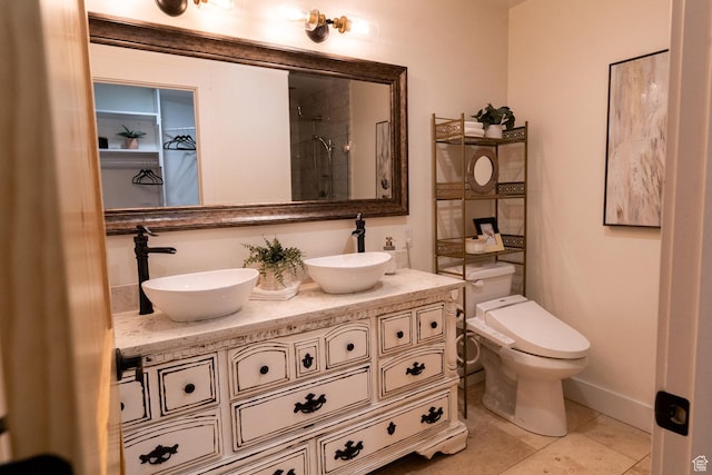 2143 S Aspen Cir, Wanship, UT 84017 - full bath with double vanity, a shower, and tile patterned flooring