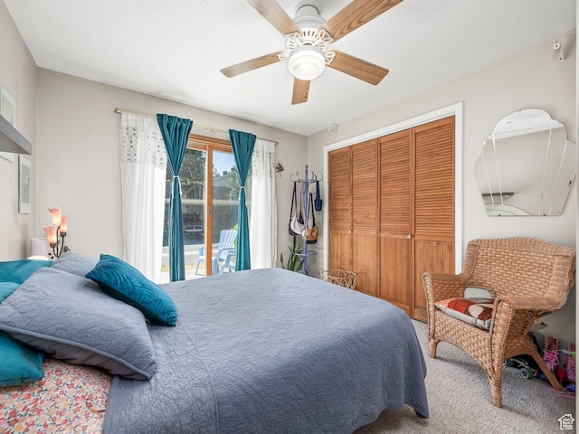 4742 S 700 E Unit 84, Salt Lake City, UT 84107 - bedroom featuring carpet, a closet, ceiling fan, and access to exterior