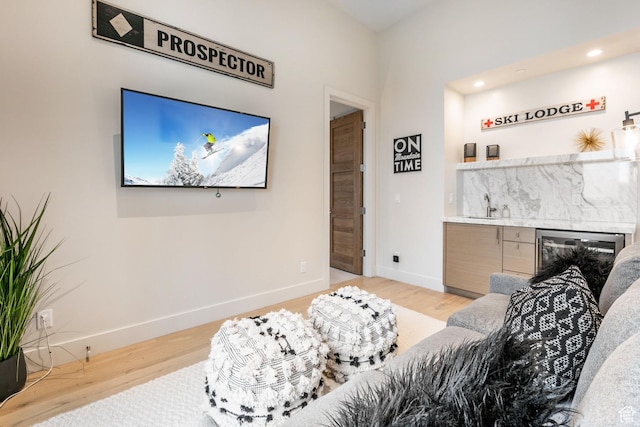 552 Deer Valley Dr, Park City, UT 84060 - living room with light wood-style floors, wine cooler, and recessed lighting
