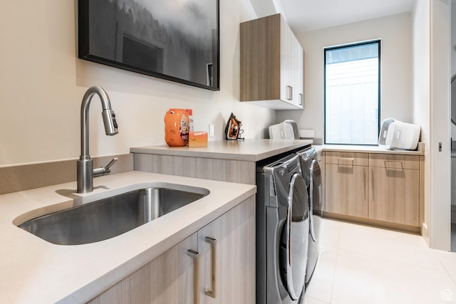 552 Deer Valley Dr, Park City, UT 84060 - laundry area with cabinet space, washer and dryer, and light tile patterned floors