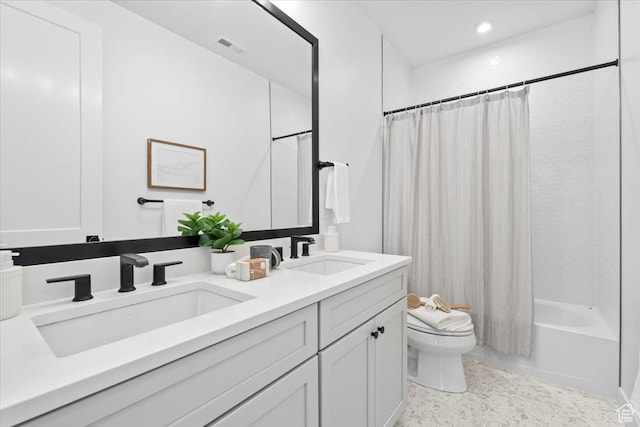 5554 N Fox Canyon Rd, Lehi, UT 84043 - bathroom featuring double vanity, shower / bath combo with shower curtain, and recessed lighting