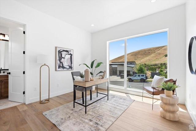 5554 N Fox Canyon Rd, Lehi, UT 84043 - office space with light wood-style floors, recessed lighting, and a mountain view