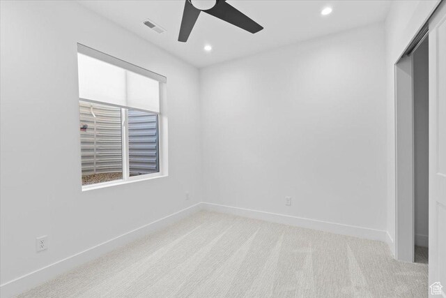 5554 N Fox Canyon Rd, Lehi, UT 84043 - unfurnished bedroom with light carpet, recessed lighting, and a ceiling fan