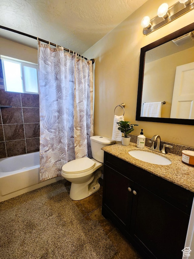 464 N Grant St, Salt Lake City, UT 84116 - full bathroom featuring vanity, shower / bath combo, a textured ceiling, and tile patterned flooring