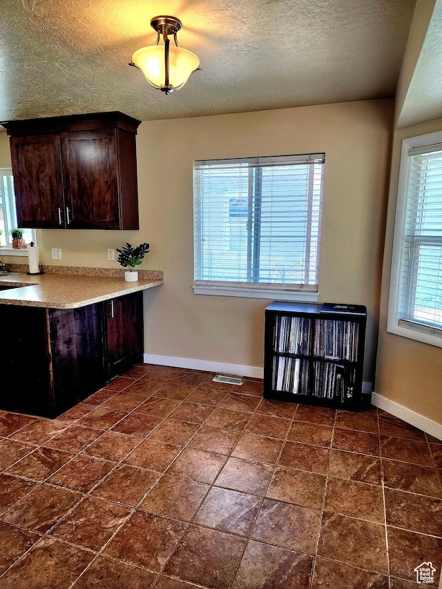 464 N Grant St, Salt Lake City, UT 84116 - kitchen featuring dark brown cabinetry, a textured ceiling, and light countertops