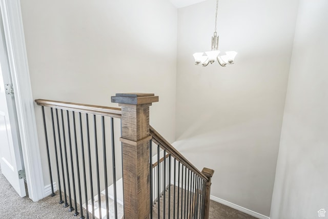 3872 S 1630 W, West Valley City, UT 84119 - staircase featuring carpet floors and a chandelier