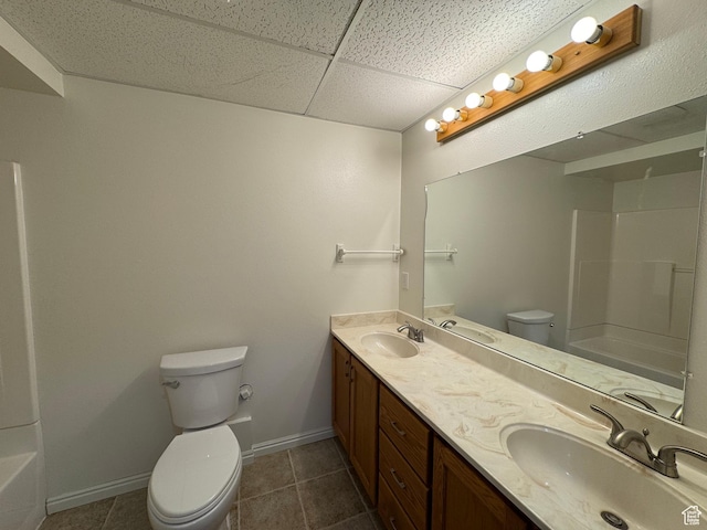 511 W 40 N, Orem, UT 84057 - bathroom featuring double vanity, shower / bath combination, tile patterned floors, and a paneled ceiling