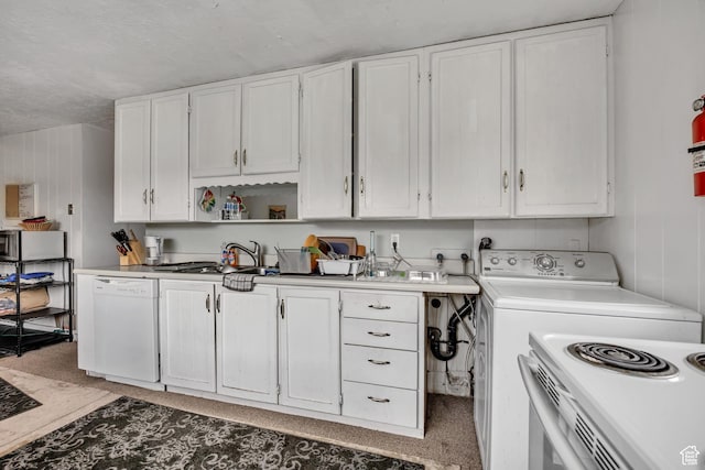 733 E Linden Ave, Salt Lake City, UT 84102 - kitchen featuring white appliances, white cabinets, light countertops, and open shelves