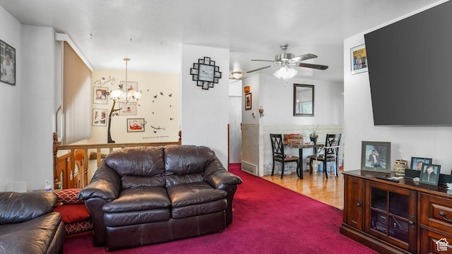 636 Downs Dr, Ogden, UT 84404 - carpeted living room featuring a chandelier and ceiling fan