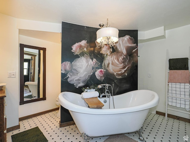 12615 S Dunhammer Dr, Riverton, UT 84065 - bathroom featuring a soaking tub, a chandelier, and vanity