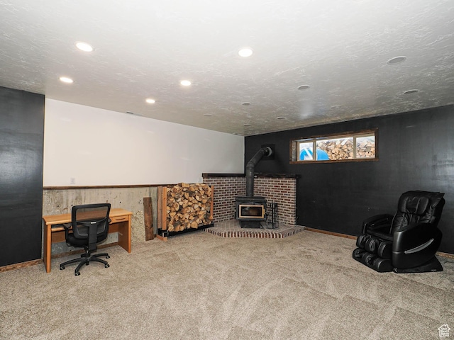 12615 S Dunhammer Dr, Riverton, UT 84065 - office space featuring carpet flooring, a wood stove, and recessed lighting