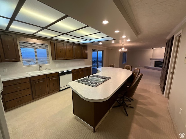 3696 N 475 E, North Ogden, UT 84414 - kitchen with dishwasher, light carpet, electric cooktop, dark brown cabinets, and recessed lighting