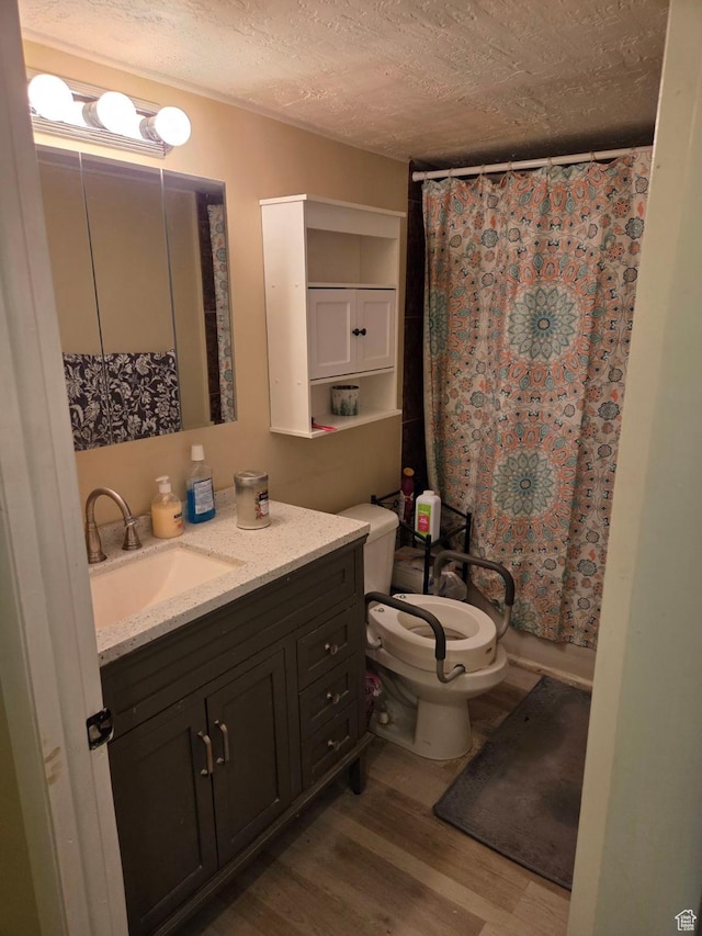 3947 W Ridgeview Way, Taylorsville, UT 84118 - bathroom with wood finished floors, vanity, a textured ceiling, and curtained shower
