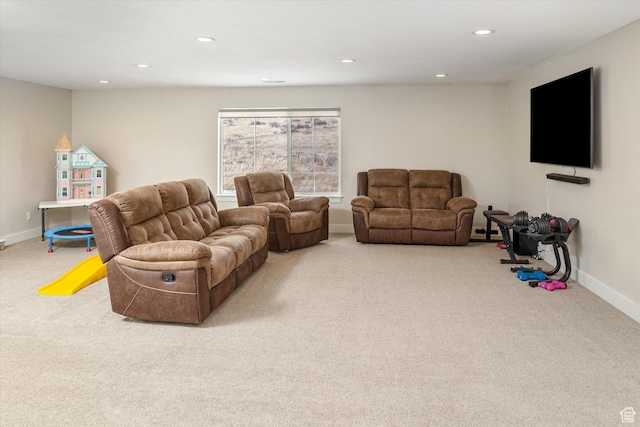 689 W Dee Dr, Garden City, UT 84028 - living room featuring carpet floors and recessed lighting