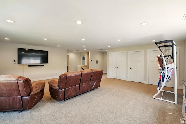 689 W Dee Dr, Garden City, UT 84028 - living room with recessed lighting and light carpet