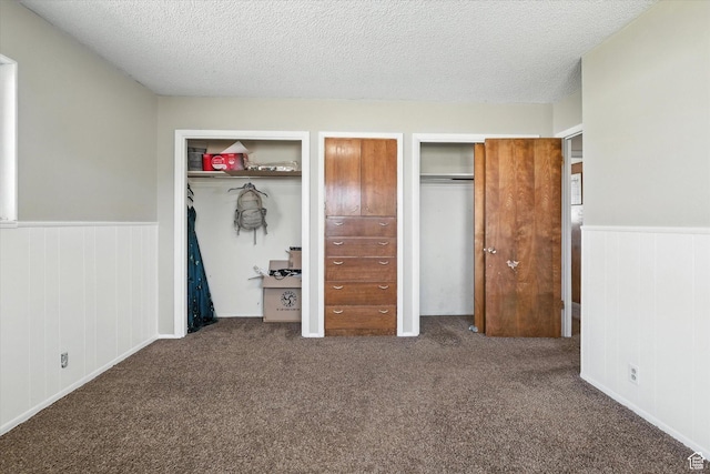 572 W 300 N, Hyrum, UT 84319 - unfurnished bedroom with two closets, wainscoting, carpet, and a textured ceiling