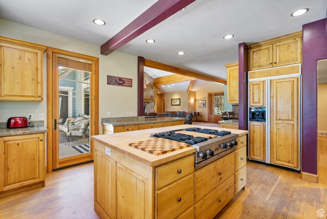 2125 E Elk Meadow Cir, Kamas, UT 84036 - kitchen featuring stainless steel gas stovetop, paneled built in fridge, light wood-style flooring, healthy amount of natural light, and recessed lighting