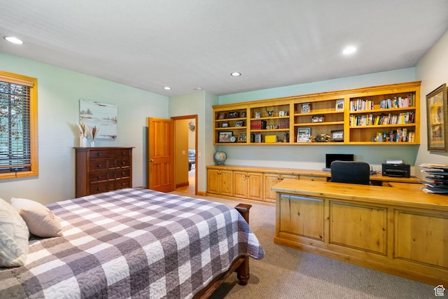 2125 E Elk Meadow Cir, Kamas, UT 84036 - carpeted bedroom featuring built in study area and recessed lighting