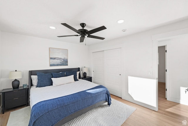 10 S 1400 E, Pleasant Grove, UT 84062 - bedroom featuring light wood-type flooring, a closet, recessed lighting, and a ceiling fan