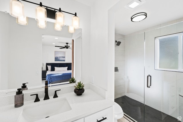 10 S 1400 E, Pleasant Grove, UT 84062 - ensuite bathroom with a stall shower, vanity, and a ceiling fan