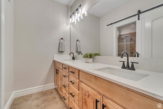 4067 W View Pointe Dr N, Highland, UT 84003 - full bathroom with double vanity, a shower stall, and stone finish flooring