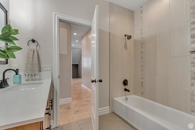 4067 W View Pointe Dr N, Highland, UT 84003 - bathroom featuring bathing tub / shower combination, vanity, and recessed lighting
