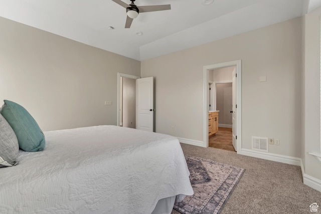 4067 W View Pointe Dr N, Highland, UT 84003 - carpeted bedroom featuring ceiling fan and ensuite bath