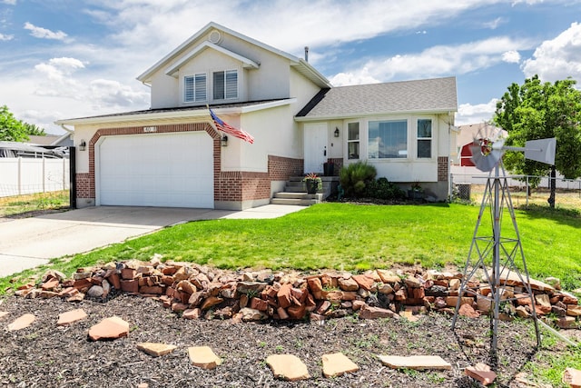 14048 S Van Cott Peak Cir W, Riverton, UT 84096 - view of front facade featuring brick siding, driveway, an attached garage, stucco siding, and a shingled roof