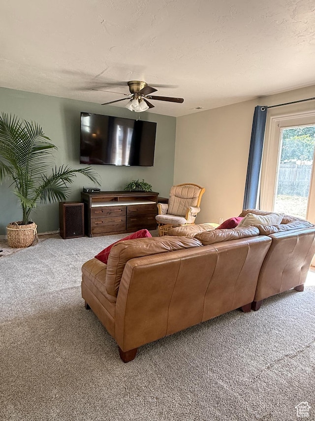 14048 S Van Cott Peak Cir W, Riverton, UT 84096 - carpeted living area with ceiling fan and a textured ceiling
