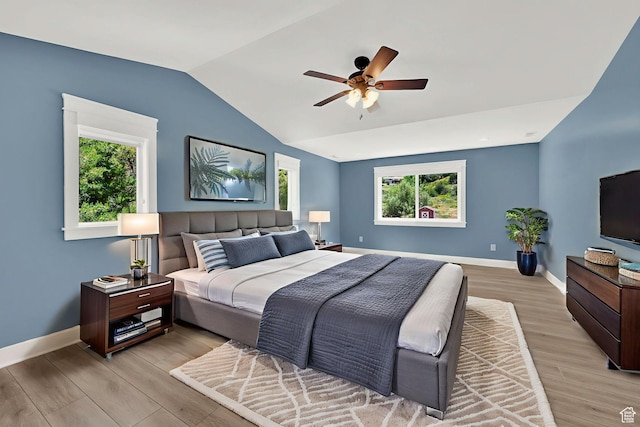6699 E 950 S, Huntsville, UT 84317 - bedroom with vaulted ceiling, light wood-type flooring, and ceiling fan