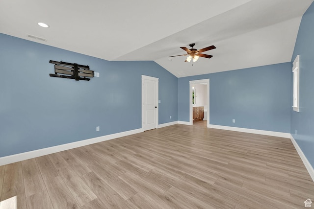 6699 E 950 S, Huntsville, UT 84317 - empty room featuring a ceiling fan, lofted ceiling, light wood-style floors, and recessed lighting